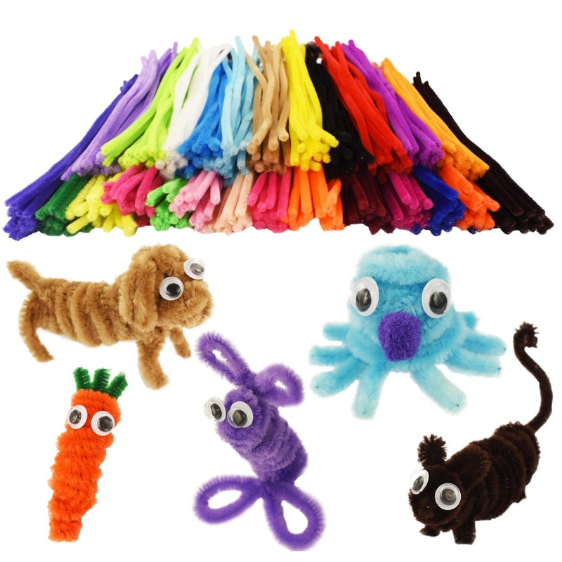 PenVinoo 862 Pieces Art & Craft Supplies Set DIY Activities & Parties Pipe Cleaners Craft Set 200 Pcs Pipe Cleaners 454 Pcs Pom Poms 208 Pcs Wiggle Eyes Self Adhesive - Image 5